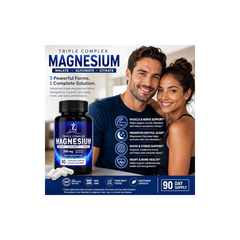 Triple Complex Magnesium Glycinate Supplement, 90 Caps