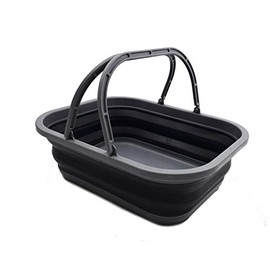 SAMMART 12L (3.17 gallon) Collapsible Tub with Handle - Portable Outdoor Picnic Basket / Crater - Foldable Shopping Bag - Space Saving Storage Container (1, Grey/Black)
