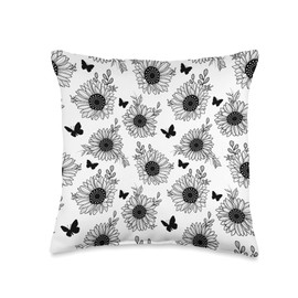 Smarty Pants Designs Modern Sunflower and Butterfly Floral Summer Pattern Throw Pillow, 16x16, Multicolor