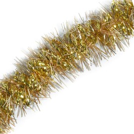 TCDesignerProducts Gold Tinsel Garland - 15' Long x 4" Wide, Parade Float Decorations for Trailer Or Golf Cart, Christmas Garland Décor for Home and Party