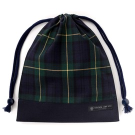 Colorful Candy Style N7011800 Children’s Lunch Bag, Boys, Drawstring Bag, Elementary School, Stylish, Cute, Dark Green Tartan Plaid, Medium