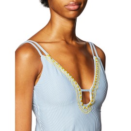 Lucky Brand Traje de baño Tankini estándar con Abertura Frontal para Mujer, Azul/Santa Margarita, S