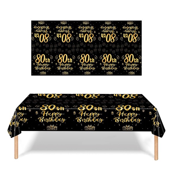 3 Pack 80th Birthday Tablecloth Decorations for Men Women, Black