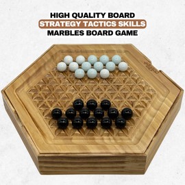 Jackaroo World Abalone Board Game - Marble Strategy Game - 2 Player Games - Marble Chess Game - Intellectual Chess Board Game - Strategy Games for Adults - Wooden Board Games 28 Black & White Marbles