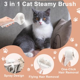 Latedaux Spray Cat Brush for Shedding, Self-Cleaning Pet Grooming Brush with Release Button and Water Tank, Anti-Static Steamy Comb for Long and Short Hair Cats Dogs Hair Removal