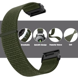 Niboow QuickFit 22mm Nylon Strap for Garmin Fenix 8 47mm/Fenix E 47mm/Fenix 7 Pro Solar/Fenix 7/Epix 2 Pro 47mm, Nylon Watch Band for Garmin Fenix 6 GPS/Fenix 6 Pro GPS/Fenix 5/Fenix 5 Plus - Green