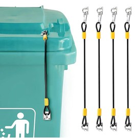 TOLIDA 4 Packs Universal Trash Can Lid Lock - Outdoor Trash Can Lid Metal Locks Kit, Rubber Coated Braided Wire Rope Dustbins Lid Lock Straps from Animals Rummaging, Wind and Spilling
