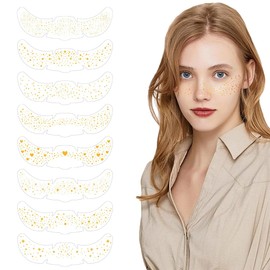 HQRKOTM Pack of 8 8 Styles Glitter Face Stars and Dots Temporary Tattoos, Festival Freckles, Waterproof, Suitable for Masquerade Parties and Carnival Events