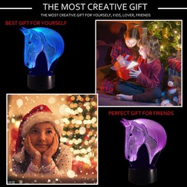 Pferd 3D Illusions Lampe,7 Farben ändern Beleuchtung mit Fernbedienung, Berühren USB Ladung Tisch Schreibtisch Schlafzimmer Dekoration, Coole Geschenke Ideen für Kinder Geburtstag,Valentinstag