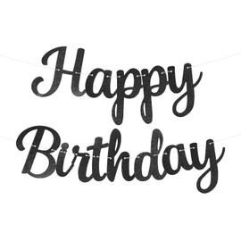 CHEERYMAGIC Black Happy Birthday Banner, Glitter Birthday Garland Sign Garland for Kids and Adult Birthdays Party Decorations & Decor A9SFSRLQ (Black)