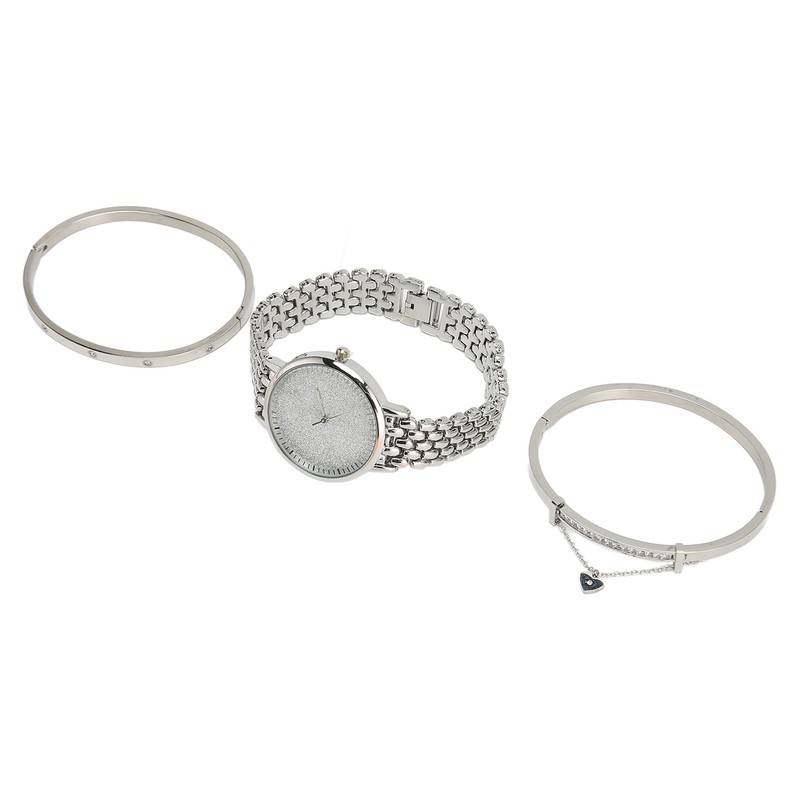 3pcs Women Watch Rhinestone Bracelet Set Accurate Time Stylish Waterproof