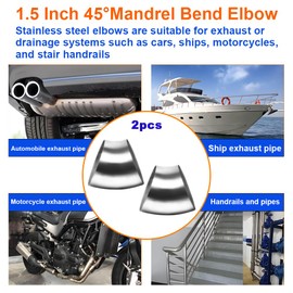 AIMCOCO - Tubo de escape SS304 de acero inoxidable de 1.5 pulgadas y 45 grados para sistema de escape modificado de coche, tubo de escape de 1.5 pulgadas, tono plateado, pasamanos de escalera (2