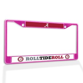 Fastasticdeals Metal Insert License Plate Frame Roll Tide Roll Alabama Crimson Tide Weatherproof Car Accessories Hot Pink 2 Holes Solid Insert