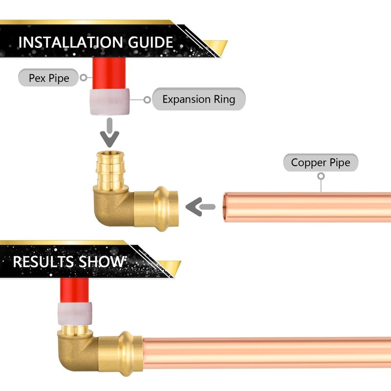 (5 Pack) FOSKAN 3/4"Press x 3/4"PEX Expansion Elbow, Brass Press