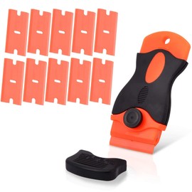 Phoetya Razor Blade Scrapers,Plastic Scraper with 10 Pack Replacement Blades,Sticky Removal Tool for Removing Glue Sticker Decals Tint Paint Labels from Glass Window Floor