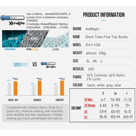 aomagic Men & Women's Five Toe Socks for running hiking,Athletic 5 Toe Socks Lightweight Breathable-Value 3 Packs-Black, Medium