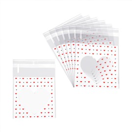 FSSTUD 200 Pcs Self Sealing Cellophane Bags Mini Heart Candy Bags Valentine's Day Cookie Treat Bags Bakery Packaging Bags Party Favor Gift Bags 7 x 10 cm