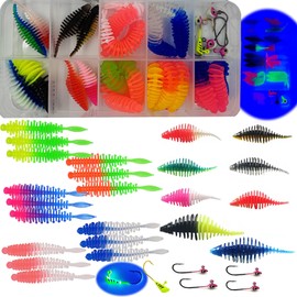 Trout Rubber Bait Set Trout Fishing 29 Pieces Rubber Bait Trout with Jig Head Ready to Fish Rubber Bait Fishing Accessories Trout Bait Set Artificial Bait Worms Trout Baits