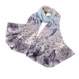 Persmileful Women's Polyester Chiffon Scarf Neck Printing Floral Country Style Lightweight Scarves for Ladies and Girls