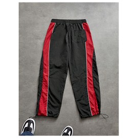 SHENHE Men's Y2k Wide Leg Color Block Baggy Parachute Pants Hip Hop Track Trousers Streetwear Red X-Large