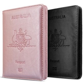 2 Pack Passport Holder Travel Cover Case, T Tersely Leather RFID Blocking Passport Travelling Wallet Holder ID Credit Cards Cover Case for Boarding Passes (Black+Rose Gold)