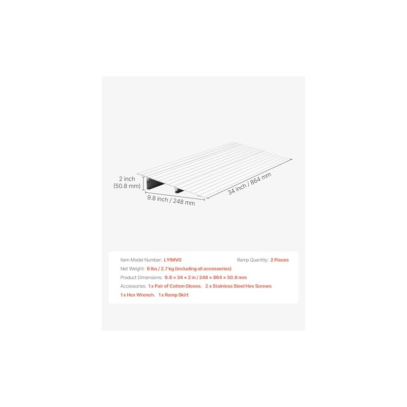 VEVOR Door Threshold Ramp, 2 inch Rise, Aluminum Alloy, 800