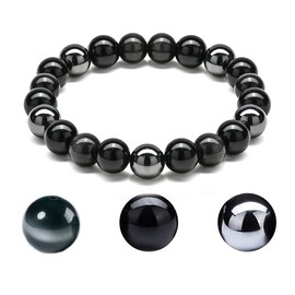 Cat'S Eye Bracelets，CLASS A QUALITY，Cat'S Eye And Obsidian Magnet Bracelets, Sunshine, Self-Confidence, Release Anxiety (Grade A,Black Opal Bracelets,8MM(7.5"))