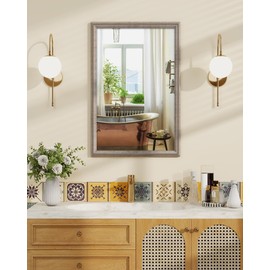 Axeman 30x36 Wood Wall Mirror, Rustic Bathroom Mirror, Vintage Wall Mounted Mirror Tempered Glass with Beaded Wooden Frame for Farmhouse Living Room Vanity Bedroom Entryway, Grey