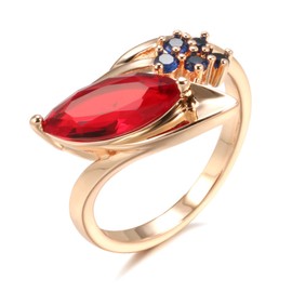 CKHAO Women's Ring - 19mm Rose Gold Plated Red Natural Zircon Girls Ring Women Jewelry Z0478RED, Alloy Zircon, Cubic Zirconia,