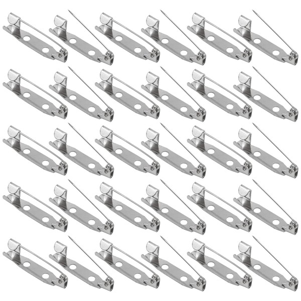 50 Pcs Silver Bar Pins,Brooch Pins,Back Clasp Brooch Secure Brooch Pin Backs Safety Clasp Pins for Badges Corsages Name Tags Jewelry Making DIY Brooch Crafts(Silver)