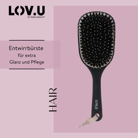 PARSA Beauty LOV.U Detangling Brush Wet & Dry (Black) - Gentle Hair Brush with Multi-Flexible Nylon Pins - Ideal for Detangling & Nourishing Wet and Dry Hair