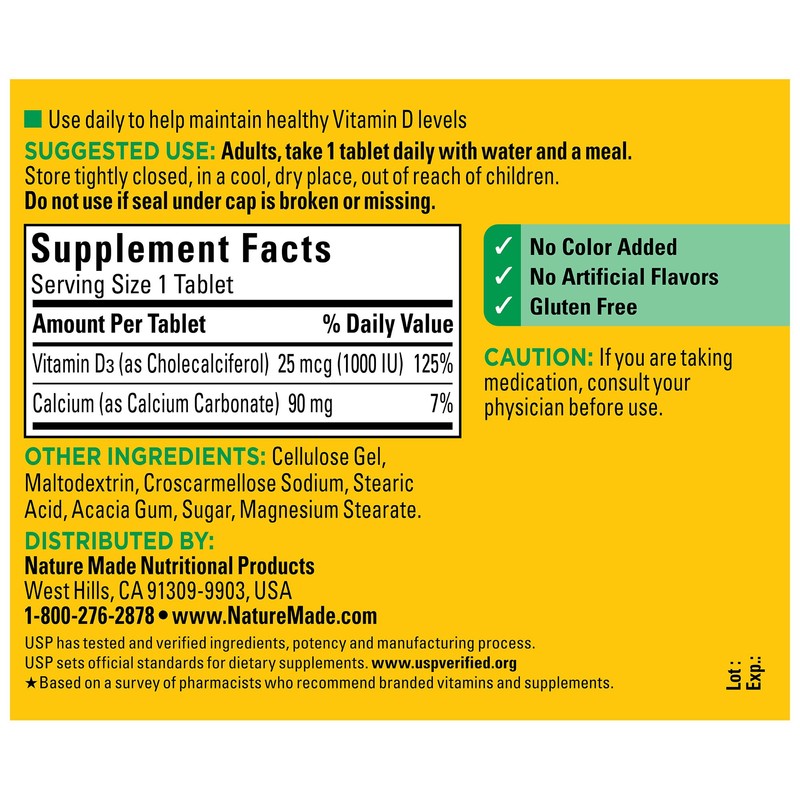 Nature Made Vitamin D3 1000 IU (25 mcg), Vitamin D
