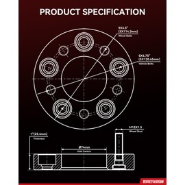 Torchbeam 5x4.75 to 5x4.5 Wheel Adapters 1 inch for 1984-2013 Corvette, XLR, 1982-2002 Camaro, Firebird, Wheel Adapters 5 Lug M12x1.5 for 74mm Hub Bore