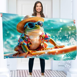Frog Flag – Large Funny Flag – 110D Polyester – Double stitched – 4 brass grommets, large 90x150 cm (5 x 3 feet)