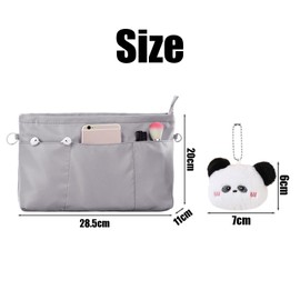 USHXVG 1 Gray Inner Bag, 1 Panda Pendant, Portable Inner Bag, Large Capacity Bag, Multi-Pocket Travel Bag, Waterproof Storage Bag, Travel Storage Accessories