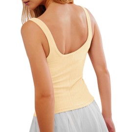 Yousify Button Down Sweater Vest Womens Crop Camisole Tank Tops Fitted Ribbed Knit Sleeveless Tosp Lightweight Y2k Cami Yellow