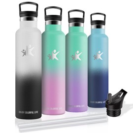 Stainless Steel Drinking Bottle, 1 Litre, Water Bottle with Straw, BPA-Free, Double Walled, Leak-Proof, Adult Drinking Bottle, for Hiking, Fitness, Camping, Travel