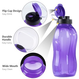 Yeahshion 1500ml Reusable Water Bottle with Handle, 1.5 Litre Portable Sports Water Bottle, Leak-Proof, BPA-Free for Gym, Camping, Travel, Work, Purple
