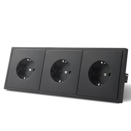 MVAVA Schuko Socket EU Standard, 3-Way Flush-Mounted Socket, 80 mm x 220 mm Sockets, Easy Installation, 3-Wire Required, Black