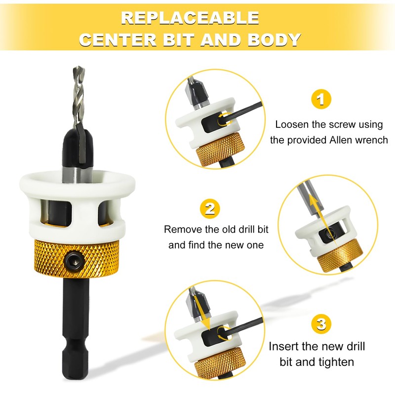 AUMEL 5 Piece Hex Shank Router Bit Set with Adjustable