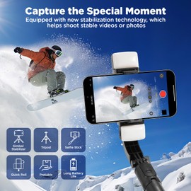 SRIKEKL Selfie Stick Gimbal Stabilizer, 360° Rotation Tripod with Wireless Remote & Fill Lights, Portable Phone Holder, Auto Balance 1-Axis Gimbal for Smartphones Tiktok Vlog Youtuber Live Video