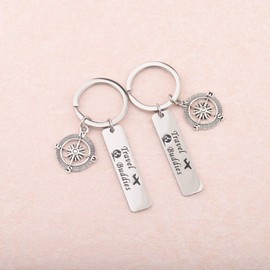 WUSUANED Travel Buddies Compass Keychain Travel Gift For Travel Friends Wanderlust Travel Lovers (Travel buddies keychain set)