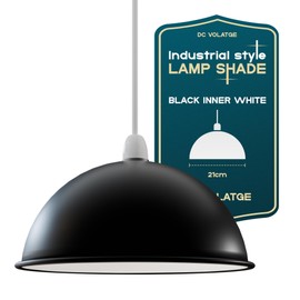 DC VOLTAGE Black Inner White Metal Lamp Shades Living Room Ceiling Pendant Light Shade 21cm Easy Fit Lampshades Only for Industrial Ceiling Light Fitting Bedroom, Kitchen(Free Reducer Plate)