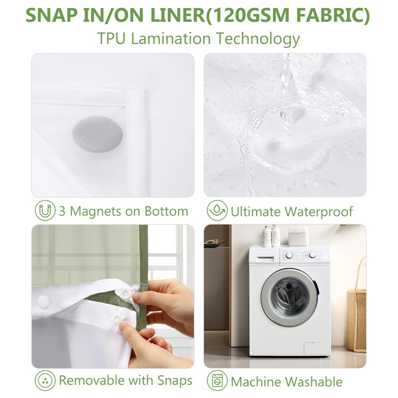 PILOTSHARK No Hook Waffle Weave Shower Curtain Set with Snap-in