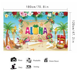 SMENGGIL Tropical Hawaiian Themed Aloha Backdrop Banner Photography Background for Summer Sea Beach Flamingo Pineapple Flowers Music Campfire Hawaiian Luau Theme Party Decorations Supplies 70.8*47.2in