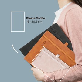 POPRUN Pocket Calendar 2026 Small Soft Cover with PU Leather, Approx. A6 (16 x 10.5 cm) - Calendar 2026 Book Calendar Notebook (Jan.2026-Dec.2026) with 100 GSM Paper - Brown