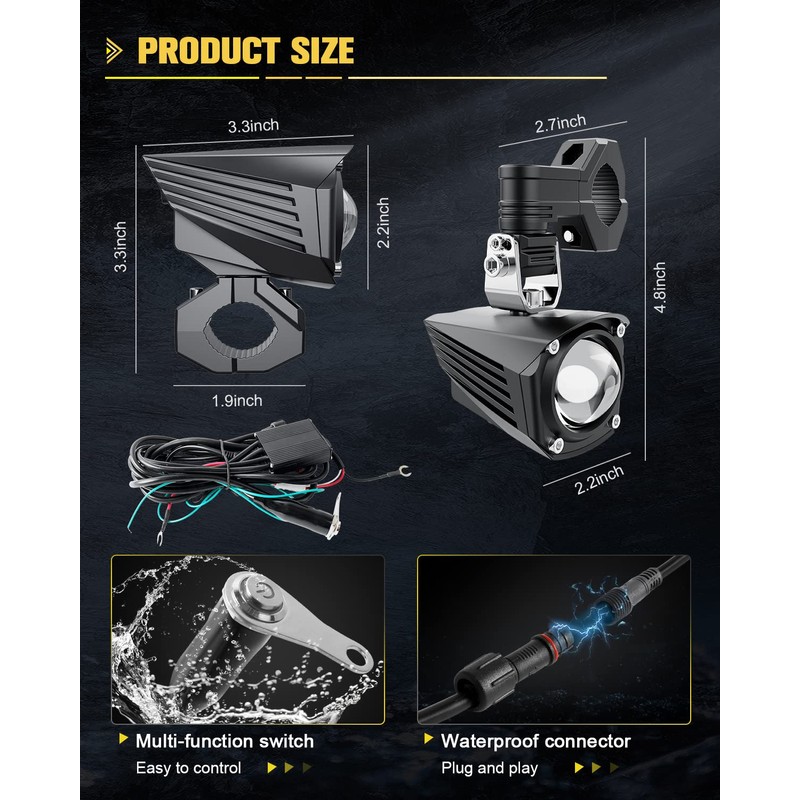 Motorcycle LED Fog Lights Auxiliary Driving Light 60W 18000LM Dual