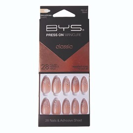 BYS Press On Manicure Artificial Nails, Hint Of G Lam Ballerina, 28 count