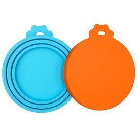 PWOD 2 Pack Pet Food Cans Lids, Silicone Food Can Covers for Dog and Cat, BPA Free/Food Safe/Universal, One Fit Most Standard Size Food Can Top Orange/Blue
