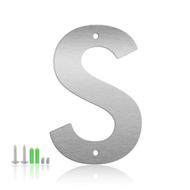 4 Inch Floating House Numbers and Metal Letters for Outdoor Signs, Modern 304 Stainless Steel Silver Address Numbers for Home, Apartment, and Garden Decor (Letter S)